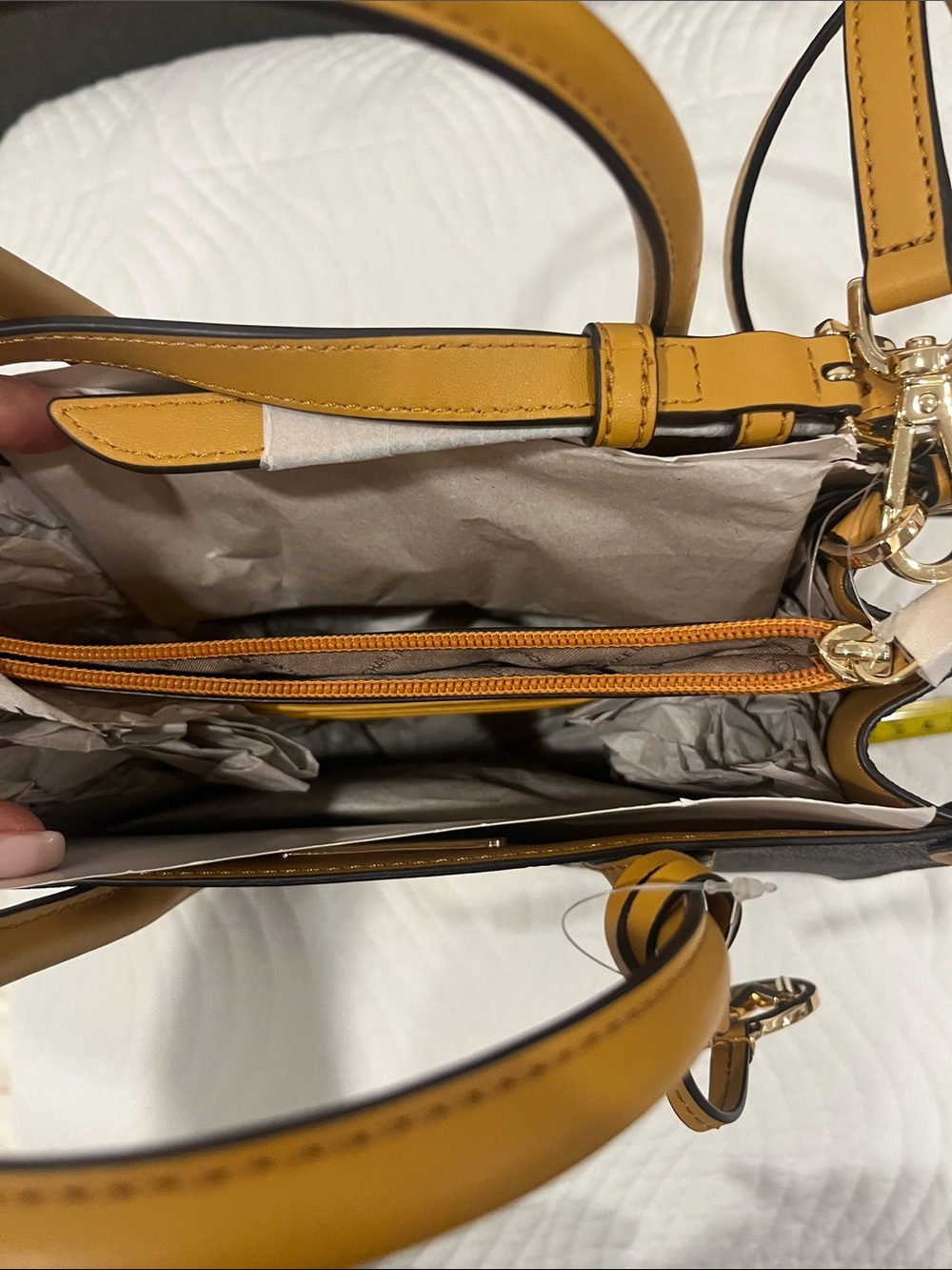 Michael Kors Brown, Mustard & Cream Stripe Logo Satchel - Picture 2 of 6